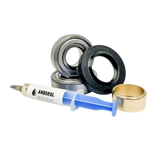Комплект подшипников SKF 6204, 6205, сальник 30*52*8,5/10,5 и латунная втулка 25*30*14 для стиральной машины Indesit / Ariston / Hotpoint