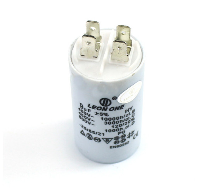 Конденсатор CBB60 9 мкФ 450 V, с клеммами (Leon One)