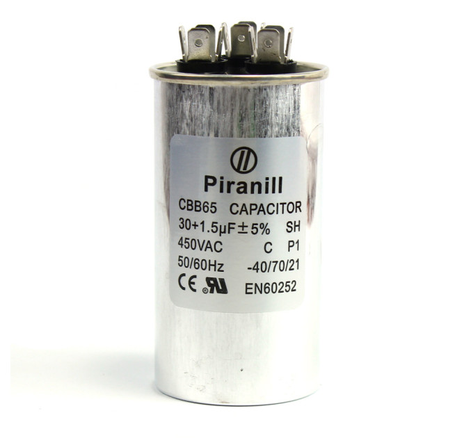 Конденсатор для кондиционера CBB65 30+1,5 мкф 450 V, металлический, двойной