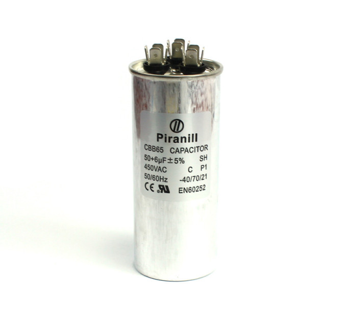 Конденсатор для кондиционера CBB65 50+6 мкф 450 V, металлический, двойной