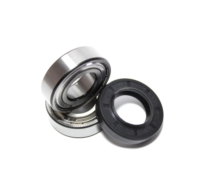 Комплект подшипников SKF 204 + 205, сальник 30×52×8,5/10,5 и латунная втулка 25×30×14 для стиральной машины Indesit / Ariston / Hotpoint