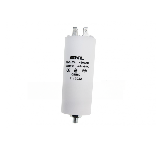 Конденсатор CBB60 26 мкФ 450V, с гайкой (SKL CAP012UN)