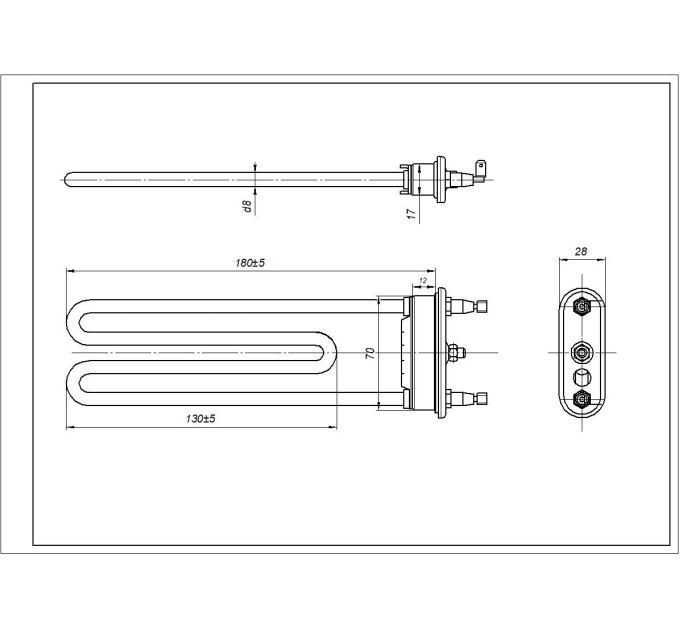 ТЭН 1900W L=175 мм для стиральной машины Samsung, с термодатчиком и двумя термопред (Kawai) - DC47-00006J