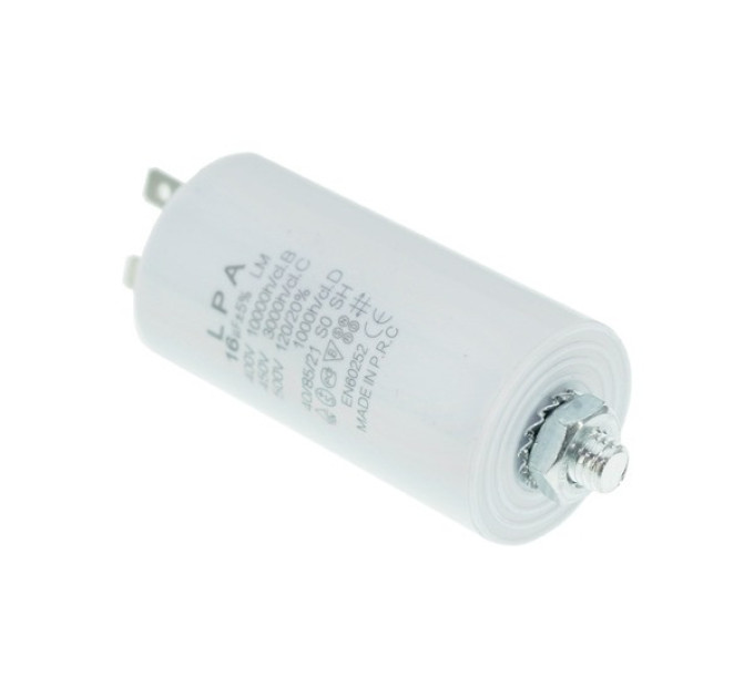 Конденсатор CBB60 16 мкФ 450V, з клемами, різьбовим кріпленням та гайкою (LPA)