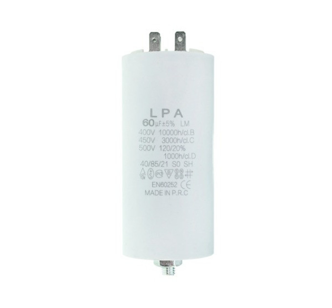 Конденсатор CBB60 60 мкФ 450V, с клеммами, резьбовым креплением и гайкой (LPA)