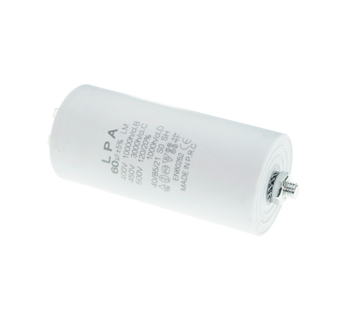 Конденсатор CBB60 60 мкФ 450V, с клеммами, резьбовым креплением и гайкой (LPA)