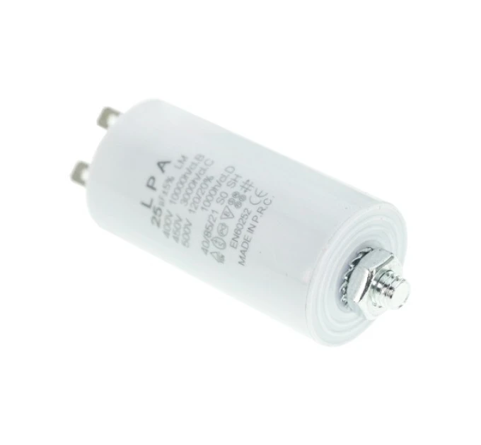 Конденсатор CBB60 25 мкФ 450V, с клеммами, резьбовым креплением и гайкой (LPA)
